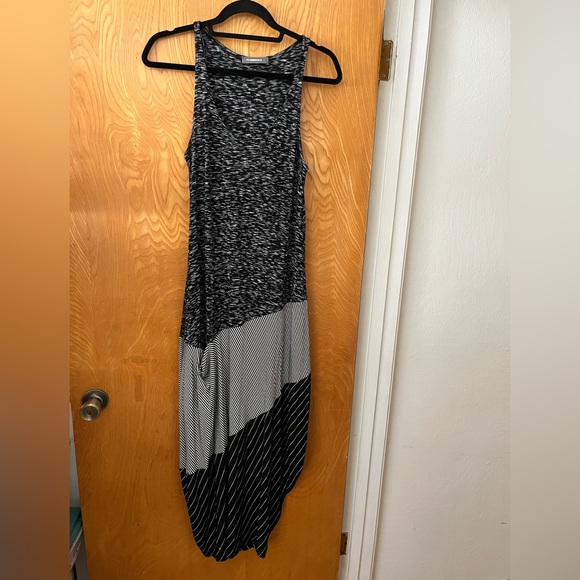 Alembika Dresses & Skirts - Sleeveless Black & Gray Maxi Dress with Mixed Stripes